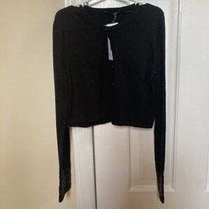 Sisley Girls Black Shrug With Sequined Sleeves Size 8-9 Yrs Old